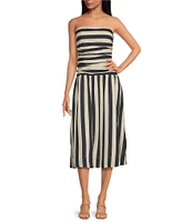 Every Striped Linen Blend Crew Neck Sleeveless Midi Dress