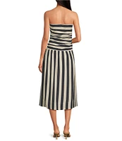 Every Striped Linen Blend Crew Neck Sleeveless Midi Dress