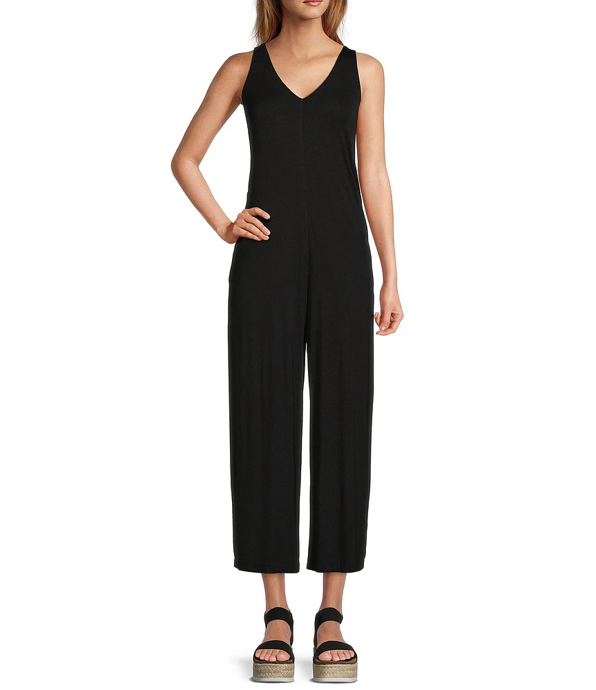 Every V-Neck Knit Sleeveless Wide Leg Crop Jumpsuit