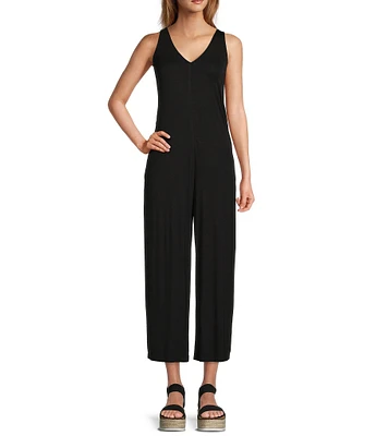 Every V-Neck Knit Sleeveless Wide Leg Crop Jumpsuit