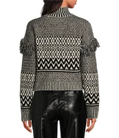 Every Wool Blend Fringe Aztec Turtleneck Long Sleeve Coordinating Sweater