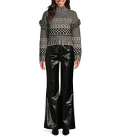 Every Wool Blend Fringe Aztec Turtleneck Long Sleeve Coordinating Sweater