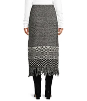 Every Wool Blend Geometric Print High Rise Fringe Hem Midi Sheath Coordinating Skirt