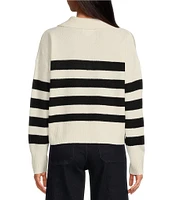 Every Wool Rugby Stripe Pointed White Collar V-Neck Long Sleeve Pullover