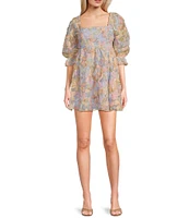 Evolutionary 3/4#double; Sleeve 3D Floral Baby Doll Dress