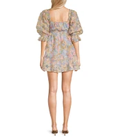 Evolutionary 3/4#double; Sleeve 3D Floral Baby Doll Dress