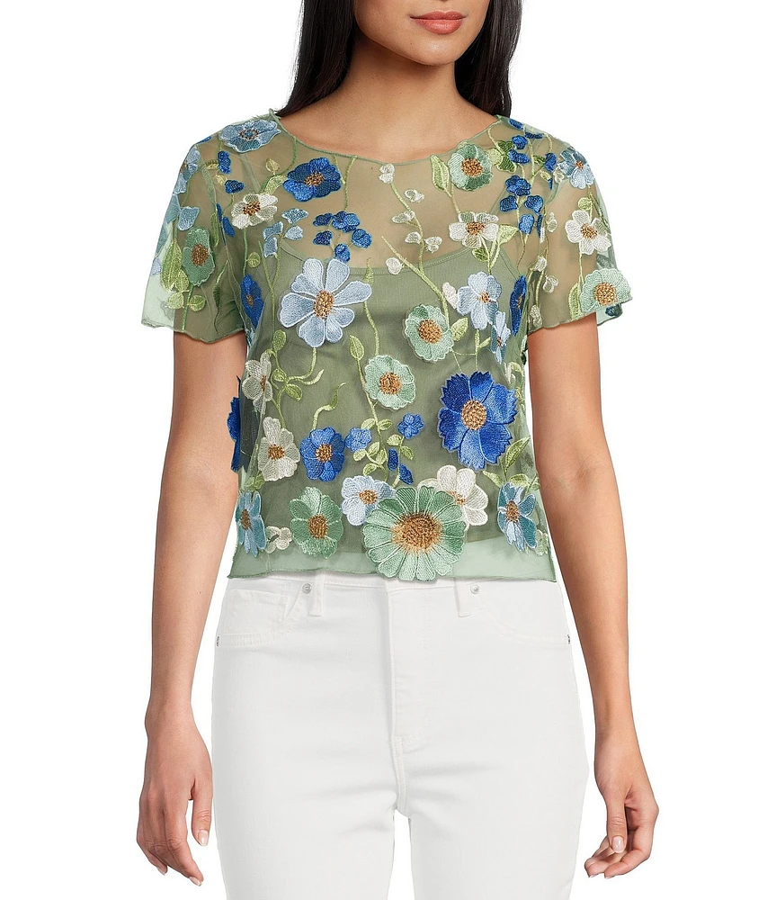 Evolutionary 3D Floral Print Short Sleeve Top
