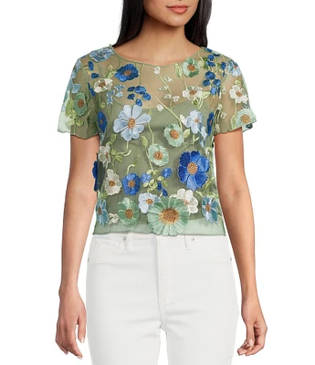 Evolutionary 3D Floral Print Short Sleeve Top