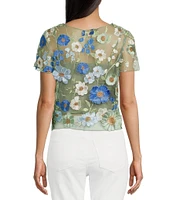 Evolutionary 3D Floral Print Short Sleeve Top
