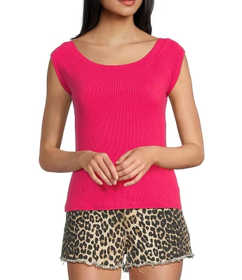Evolutionary Boat Neck Ribbed Short Sleeve Top