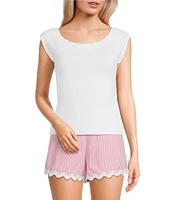 Evolutionary Boat Neck Ribbed Short Sleeve Top