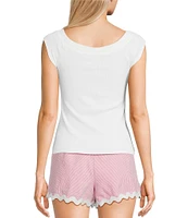 Evolutionary Boat Neck Ribbed Short Sleeve Top