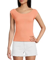 Evolutionary Boat Neck Ribbed Short Sleeve Top