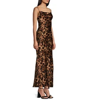 Evolutionary Cowl Neck Sleeveless Cheetah Slip Dress