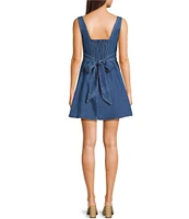 Evolutionary Denim Scoop Neck Corset Inspired Pleated Dress