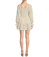 Evolutionary Heart Print Square Neck Smocked Drop Waist Ruffle Dress