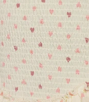 Evolutionary Heart Print Square Neck Smocked Drop Waist Ruffle Dress