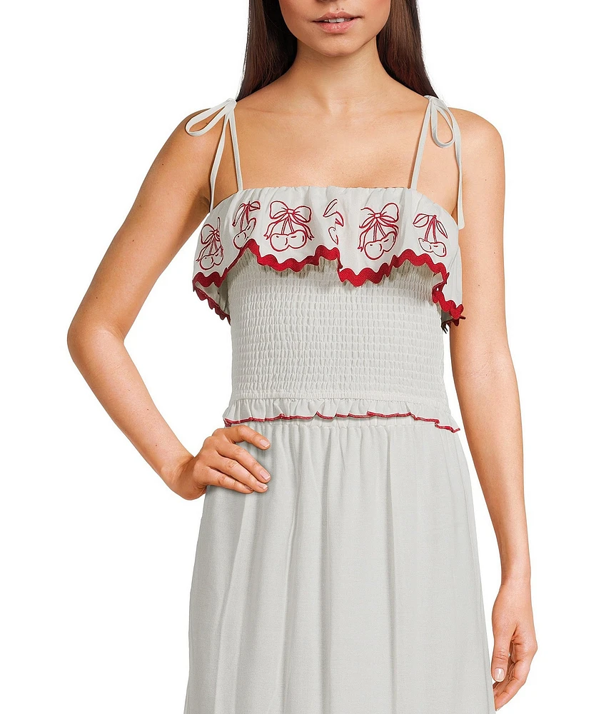 Evolutionary Linen Smock Strap Tie Printed Top
