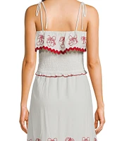 Evolutionary Linen Smock Strap Tie Printed Top