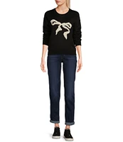 Evolutionary Long Sleeve Crew Neck Ribbon Pullover Sweater