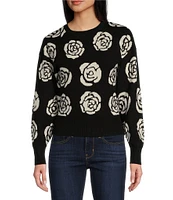 Evolutionary Long Sleeve Crewneck Rose Jacquard Printed Sweater