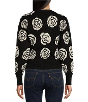 Evolutionary Long Sleeve Crewneck Rose Jacquard Printed Sweater