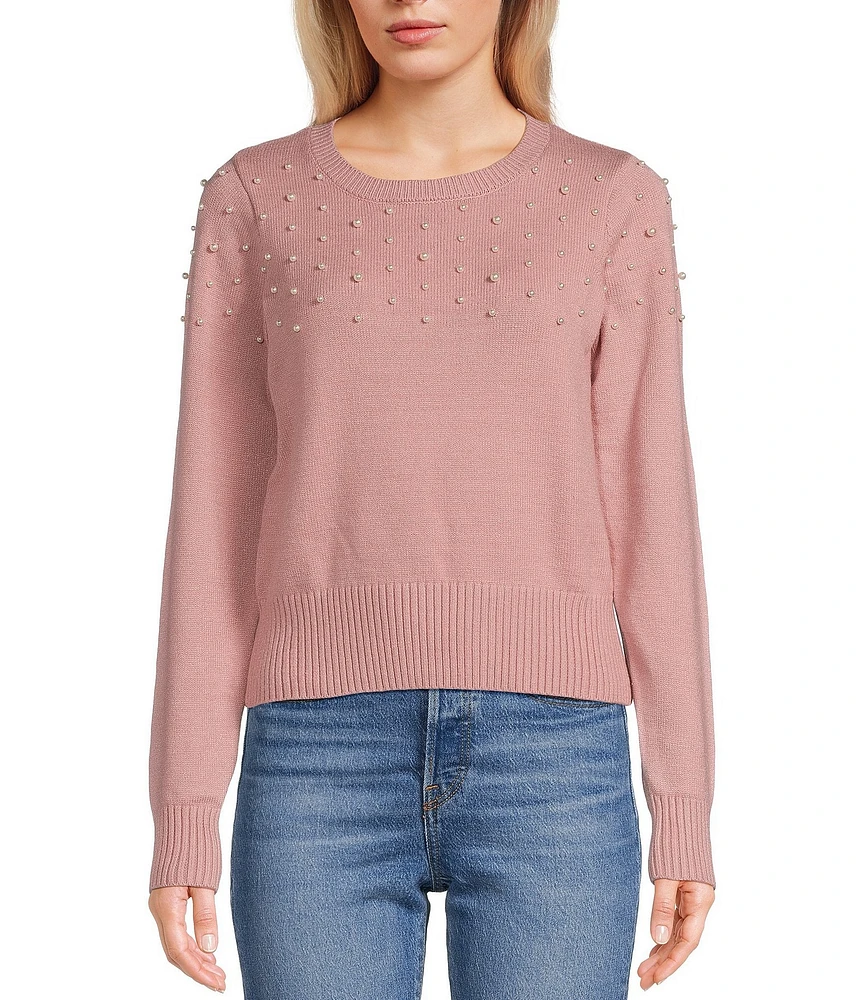 Evolutionary Long Sleeve Studded Pearl Pullover Sweater