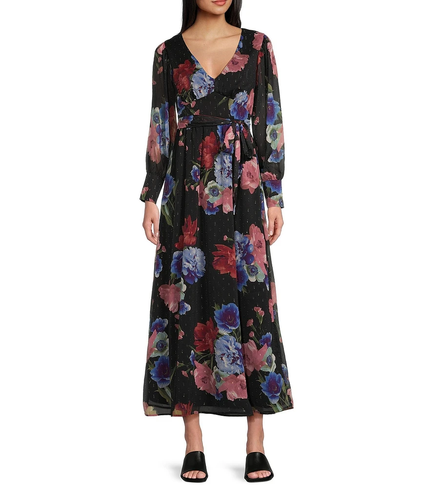 Evolutionary Long Sleeve V-Neck Floral Print Maxi Dress