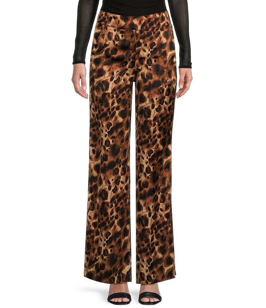 Evolutionary Mid Rise Leopard Printed Satin Pants