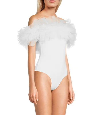 Evolutionary Off-The-Shoulder Tulle Bodysuit Top