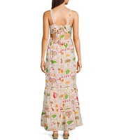 Evolutionary Printed Tie Back Ruffled Maxi Dress