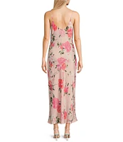 Evolutionary Rose Print Cowl Neck Sleeveless Slip Dress