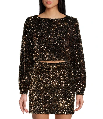 Evolutionary Coordinating Sequin Scoop Neck Long Sleeve Top