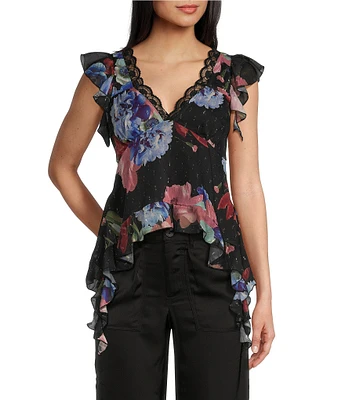 Evolutionary Short Sleeve V-Neck Floral Lace Top