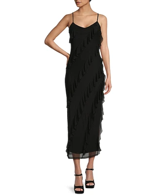 Evolutionary Sleeveless Bias All Over Ruffle Dress