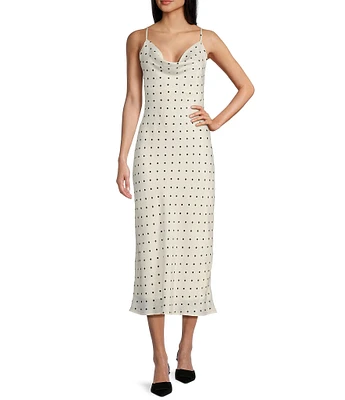 Evolutionary Sleeveless Cowl Neck Printed Polka Slip Dress