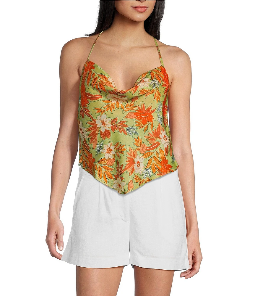 Evolutionary Sleeveless Flower Print Hanky Halter Top