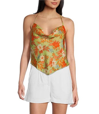 Evolutionary Sleeveless Flower Print Hanky Halter Top