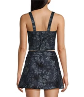 Evolutionary Sleeveless Spaghetti Strap Corset Floral Print Denim Coordinating Top