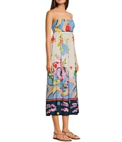 Evolutionary Sleeveless Spaghetti Strap Linen Texture Print Dress