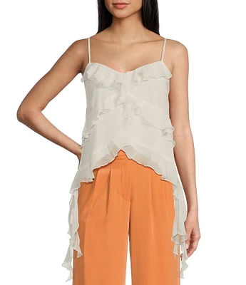 Evolutionary Sleeveless V-Neck Ruffle Shark Tail Top