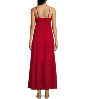 Evolutionary Spaghetti Strap Checker Front Tie Ruffle Maxi Dress