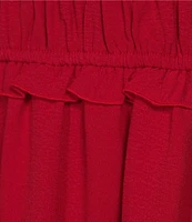 Evolutionary Spaghetti Strap Checker Front Tie Ruffle Maxi Dress