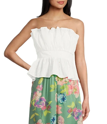 Evolutionary Strapless Peplum Embroidered Top