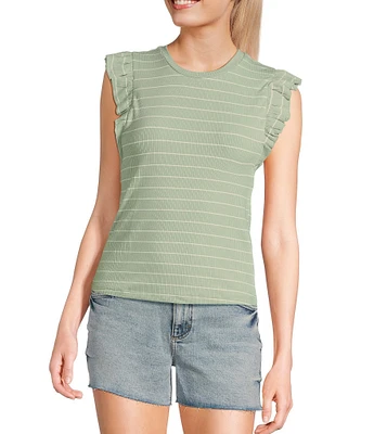 Evolutionary Striped Ruffle Short Sleeve Top
