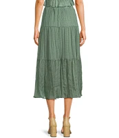 Evolutionary Textured Plaid Ruffled Coordinating Midi Skirt