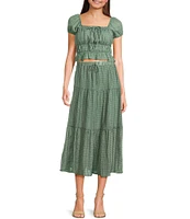 Evolutionary Textured Plaid Ruffled Coordinating Midi Skirt