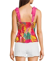 Evolutionary Tropical Printed Bow Strap Tank Top