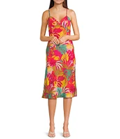 Evolutionary Tropical Printed V-Neck Side Slit Slip Dress