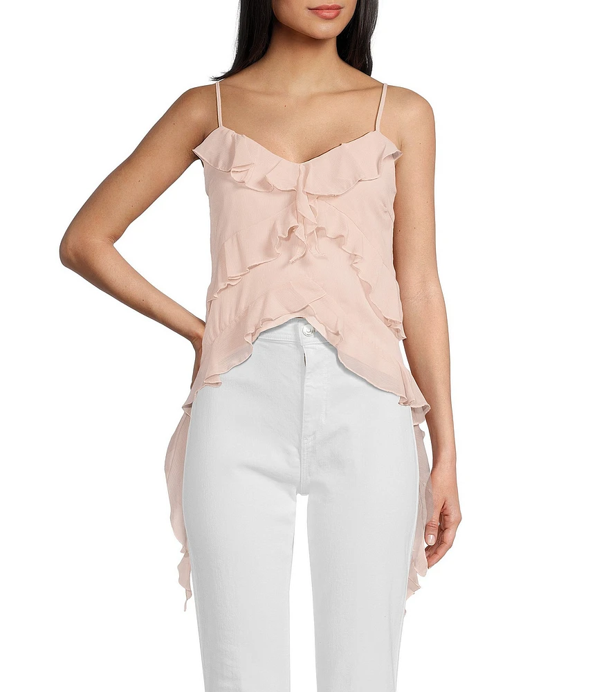 Evolutionary V-Neck Spaghetti Strap Ruffled Top